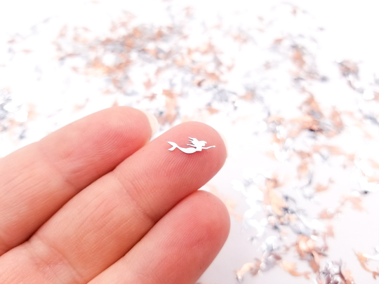 50 Tiny 10mm Silver Toned Metallic Mermaid Cabochons, Cute Kawaii Nail Cabs, Charm Resin Supplies, Add-On #1437