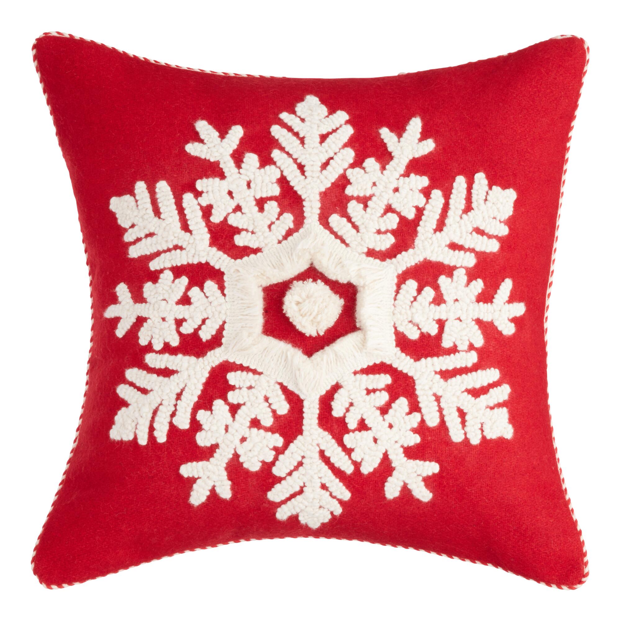 Red And Ivory Tufted Snowflake Throw Pillow: Red/Cream - Polyester - 18" Square by World Market