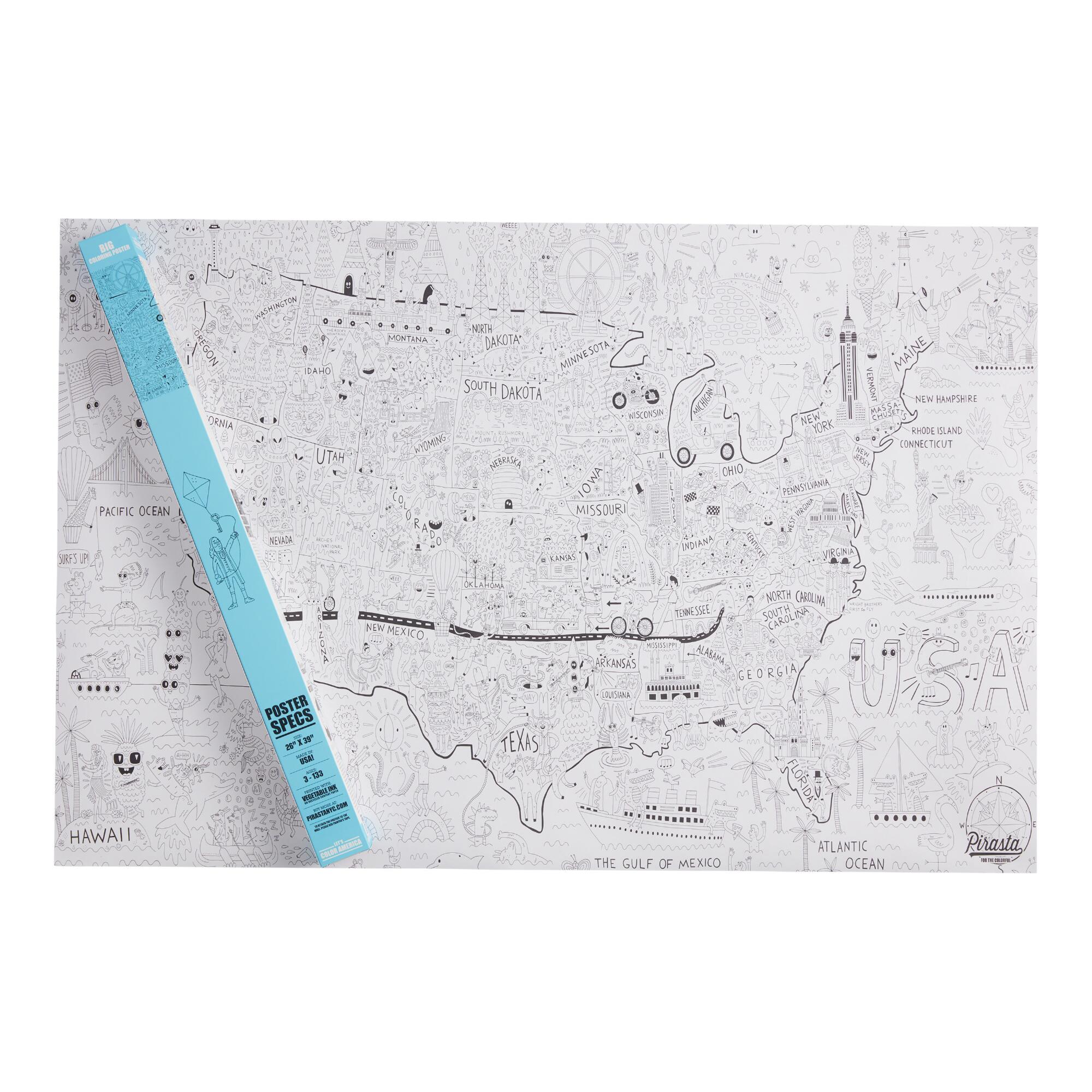 Pirasta Let's Color America Coloring Poster: White - Paper by World Market