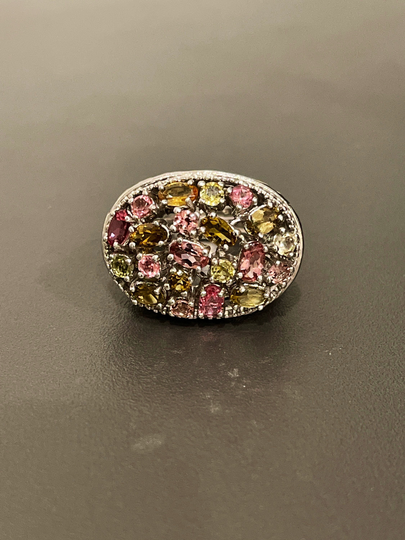 sterling Silver Peridot & Pink Tourmaline Ring
