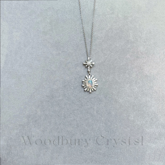 Natural Opal Necklace |Dainty Pendant |October Birthstone |Silver |White Gold