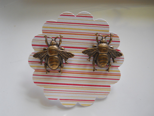 Little Bee Brass Post Earrings Small Jewelry Gardeners Gift