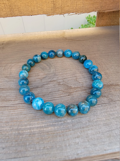 Apatite Bracelet | Stretch Blue Round Bead Men's Jewelry Woman's