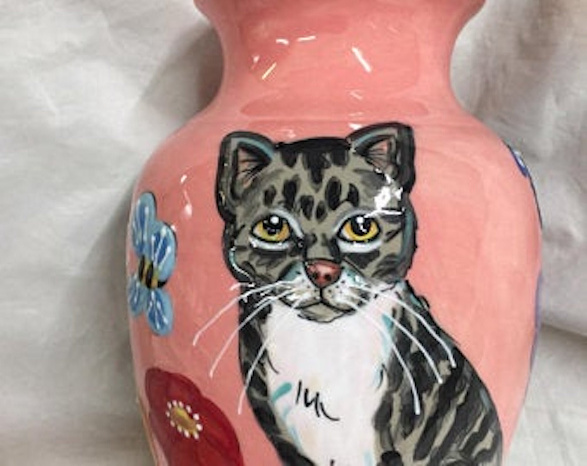 Small Pet Urn Up To 45lbs, Ceramic Burial Urn, Custom Portrait, Cat Hand Painted, Personalized W/Name, Ashes Keepsake Box