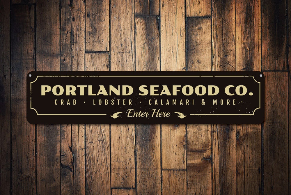 Seafood Company Sign, Personalized Enter Here Co. Restaurant Custom Metal Beach House Decor - Quality Aluminum Decoration Sign