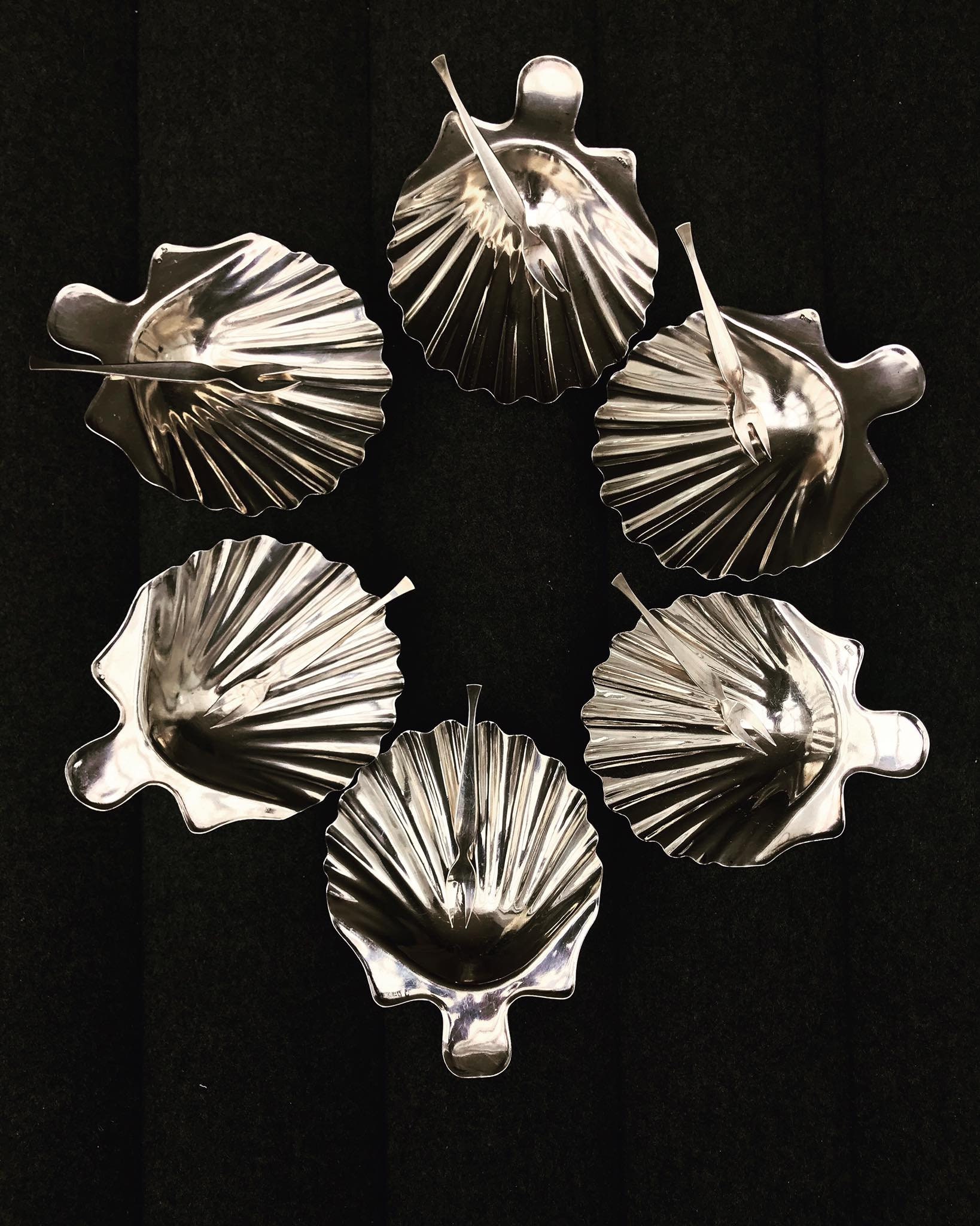 Shell Silver Plate Set 6 Plates Made By Bruno Wiskemann, Art Deco Seafood Dish Belgium Candy Dish, Table Serving
