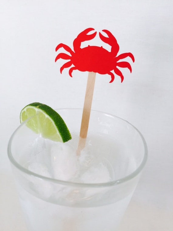 15 Crab Drink Stir Sticks - Lobster Boil Seafood Bake Swizzle Nautical Wedding Party Rehearsal Dinner Red New England