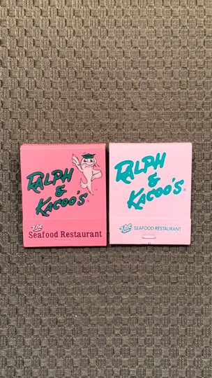 Vintage Matchbooks, Ralph & Kacoos, Cajun Seafood, Restaurant, Baton Rouge, Louisiana, Lot Of 2, with All Matches, Free Ship in Usa