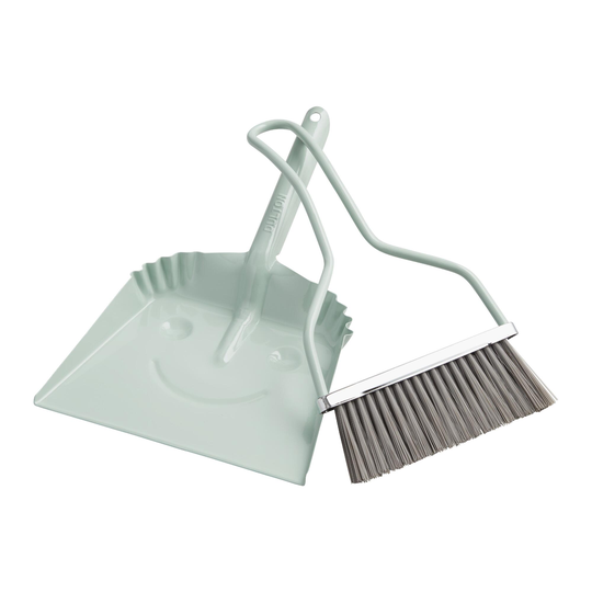 Sage Green Metal Smiley Dustpan and Broom Set by World Market