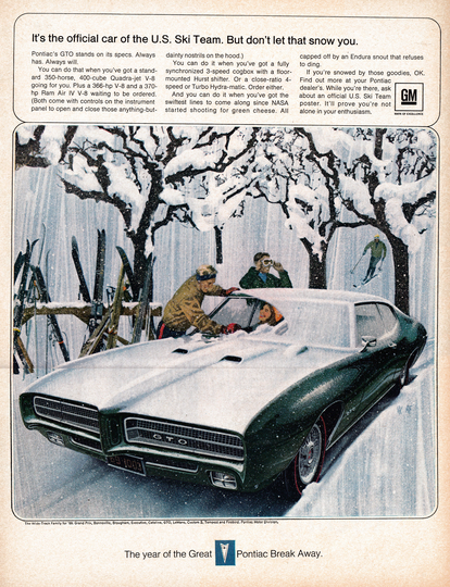 1969 Pontiac Gto 370 Hp Ram Air V-8-Us Ski Team-Original 13.5 10.5 Magazine Ad
