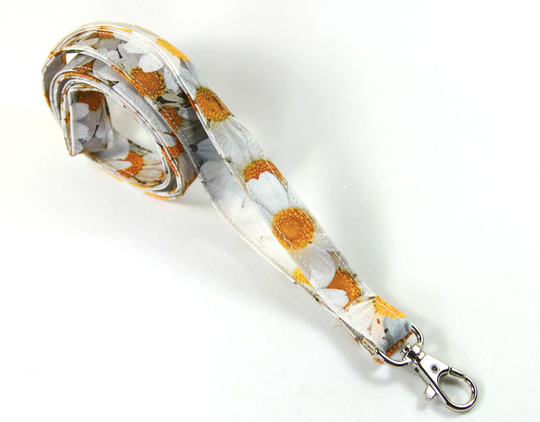 Daisy Fabric Lanyard, Floral Badge Holder, Skinny Thin Daisy Flower Lanyard