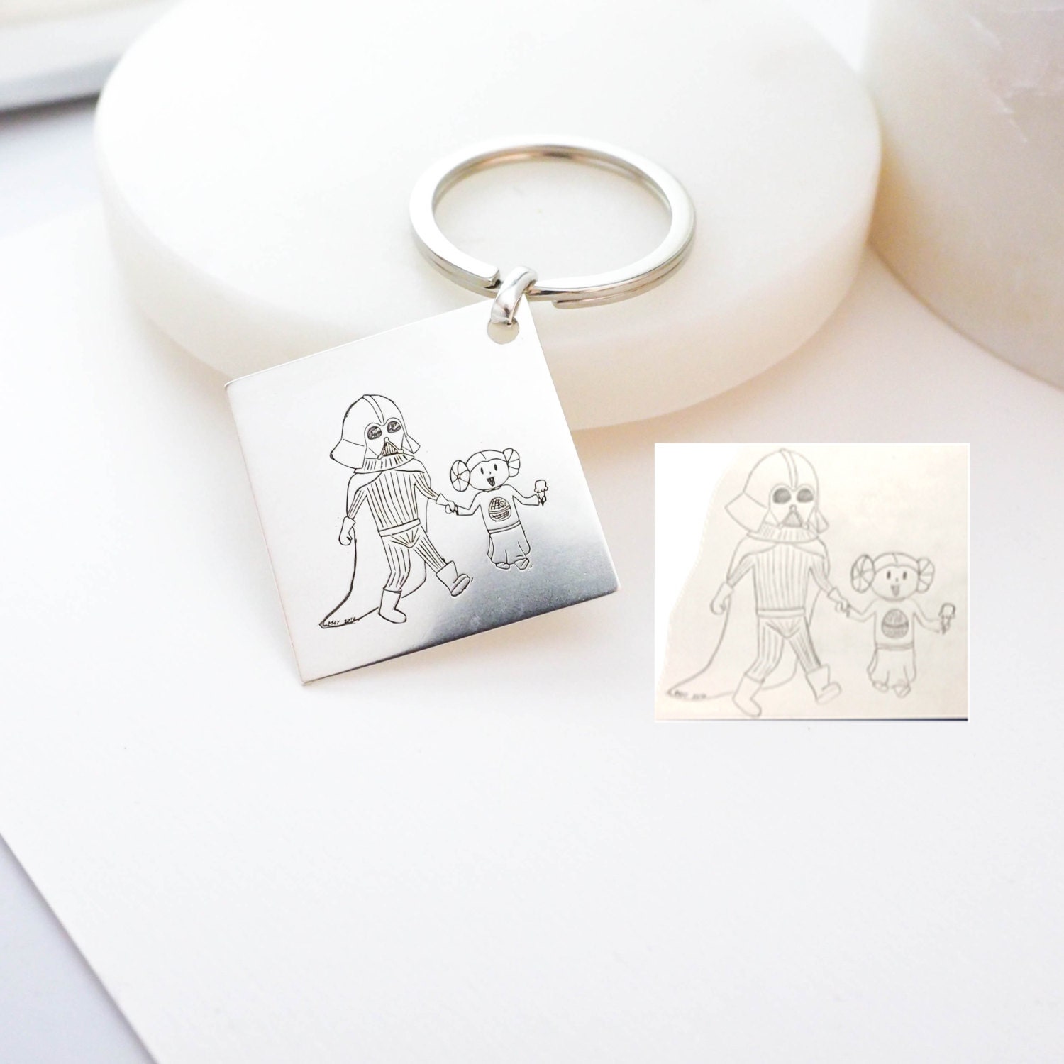 Child's Artwork Keychain Children Drawing Jewelry Custom Handwriting Dad & Husband Gift For Him cm26
