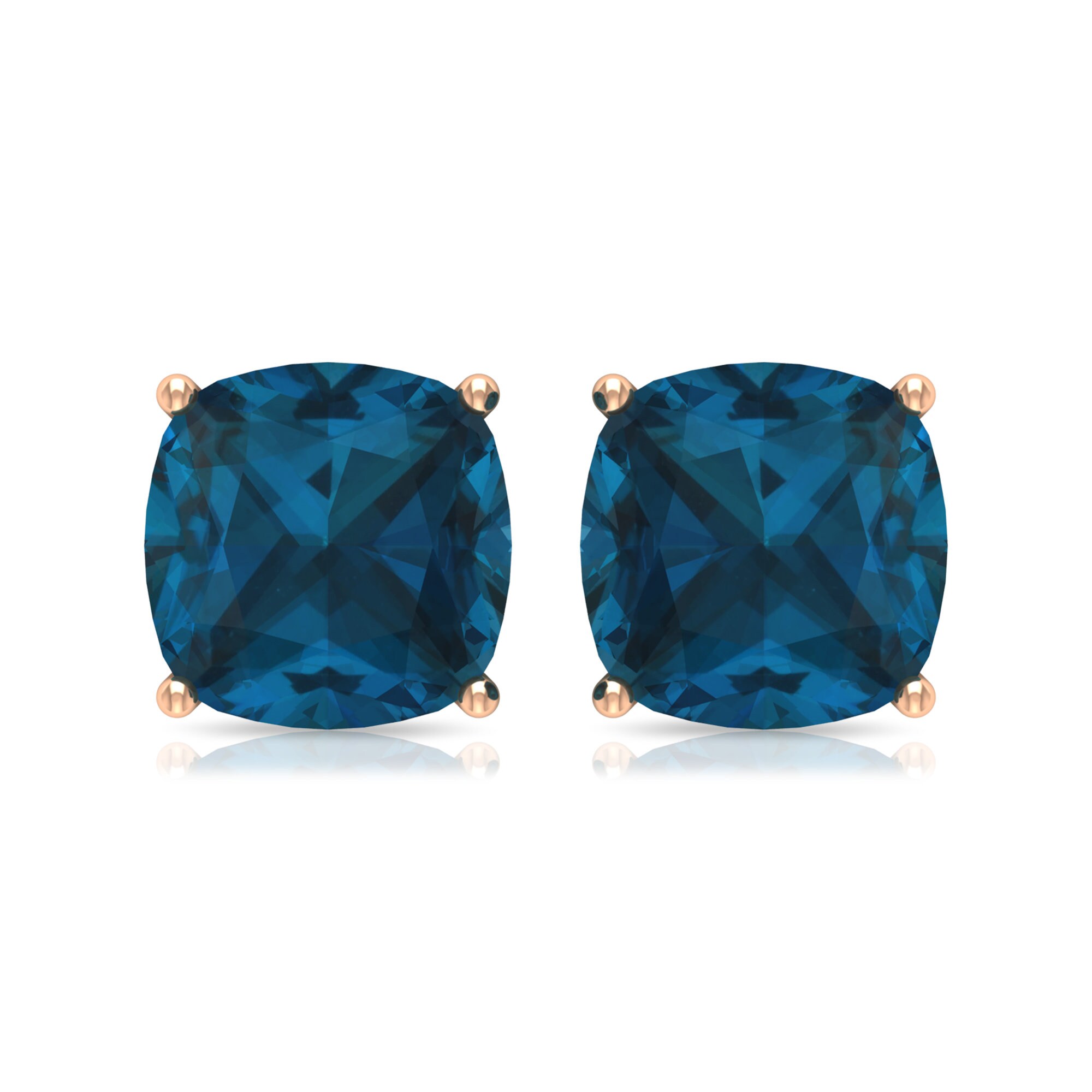 Cushion Cut Earrings, 3 Ct London Blue Topaz Solitaire Earrings