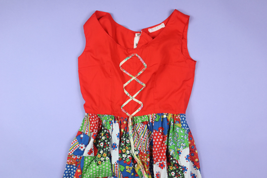 Hippie Flowers Handmade Milkmaid 1960-70S Vintage Dress
