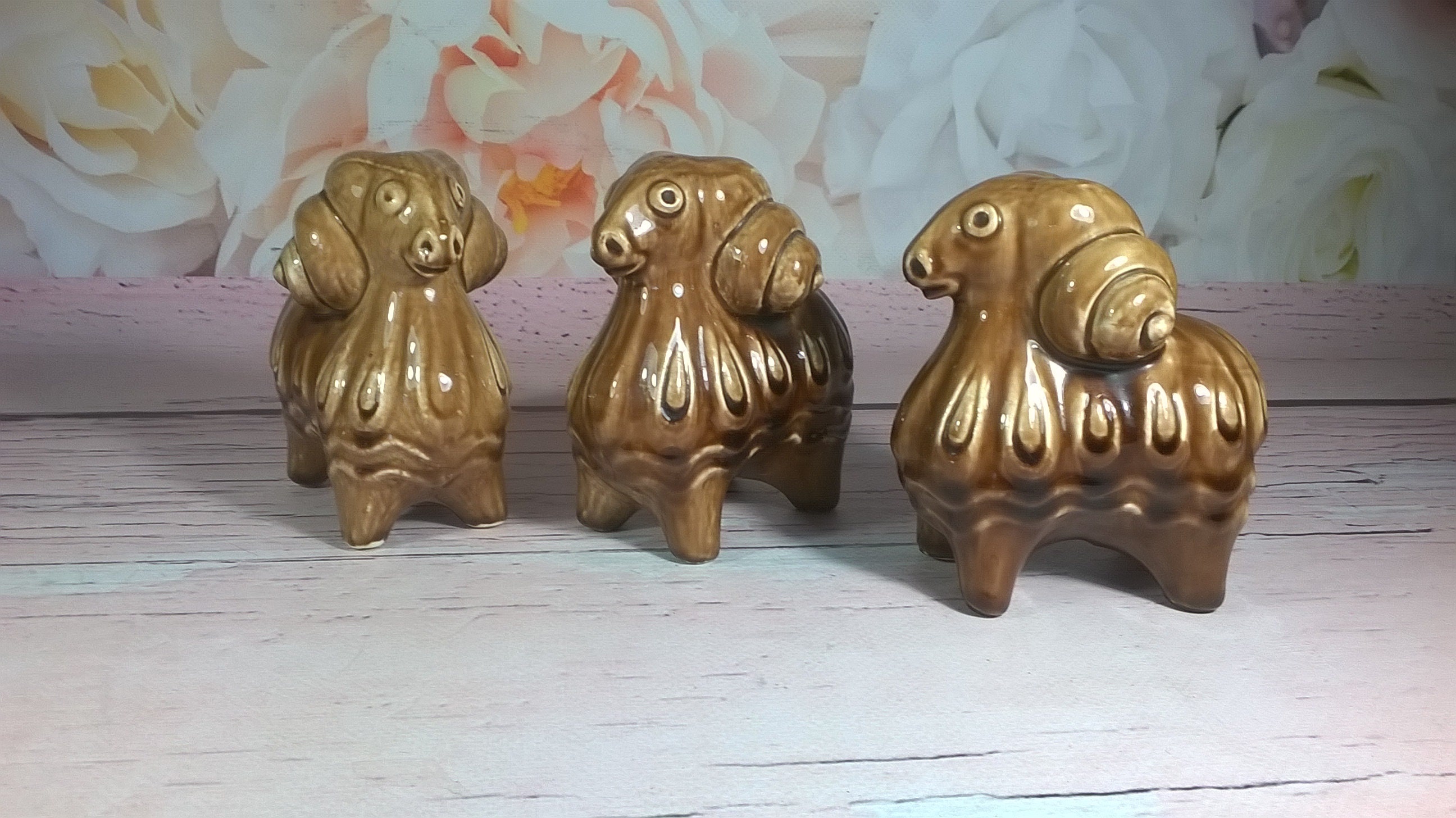 Set Of Figurines Rams, Ceramic Three Vintage Figurines, Soviet Ussr Ceramics