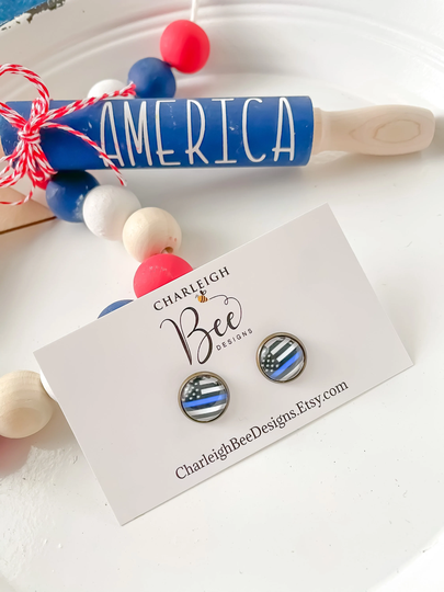 Thin Blue Line Flag Earrings/ Line/ Back The