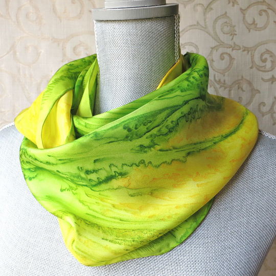 Silk Scarf Hand-Painted in Lime & Yellow