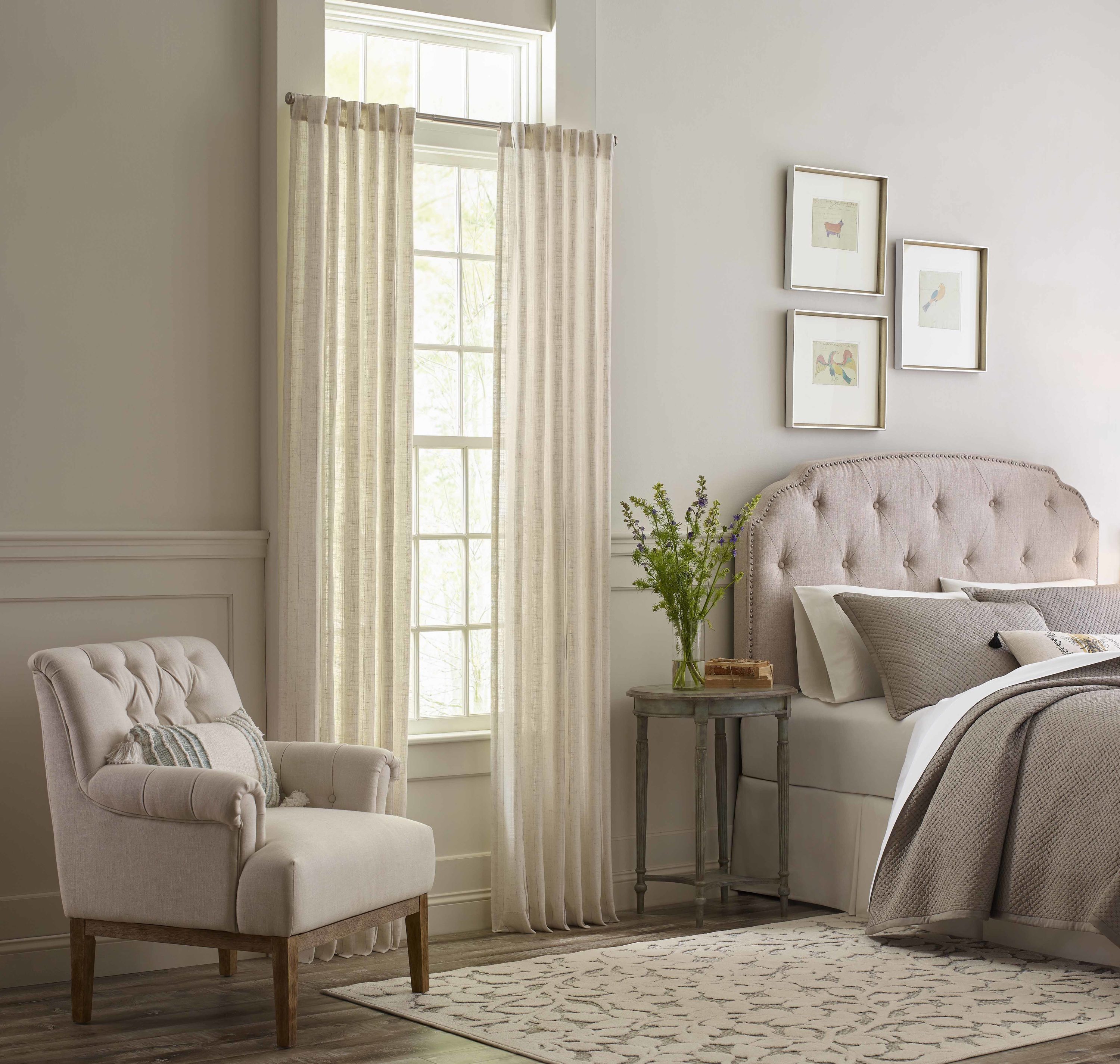 allen + roth 95-in Linen Polyester Blend Light Filtering Back Tab Single Curtain Panel in Off-White | 3728140