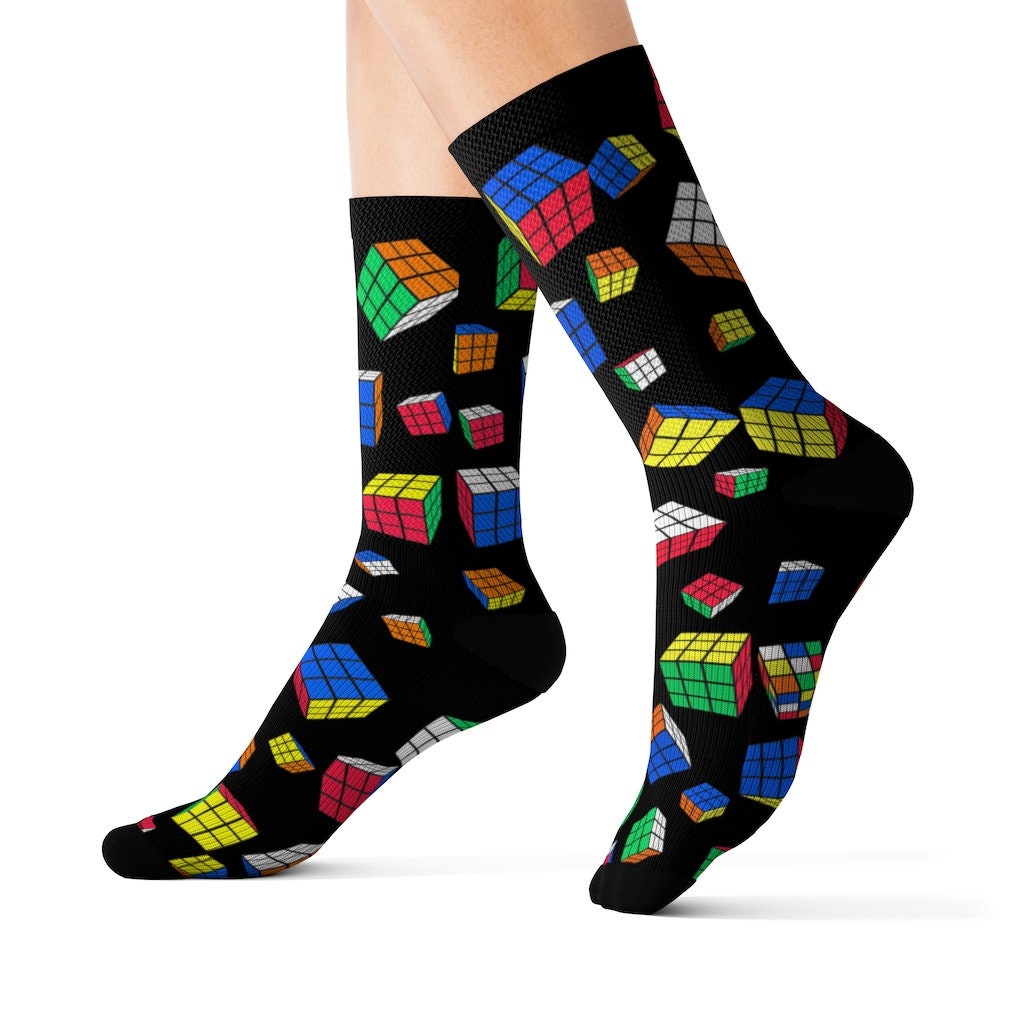 Cubes All Over - Black Rubik's Cube Socks Fun For Men, Women, Adult, Kids, Teens