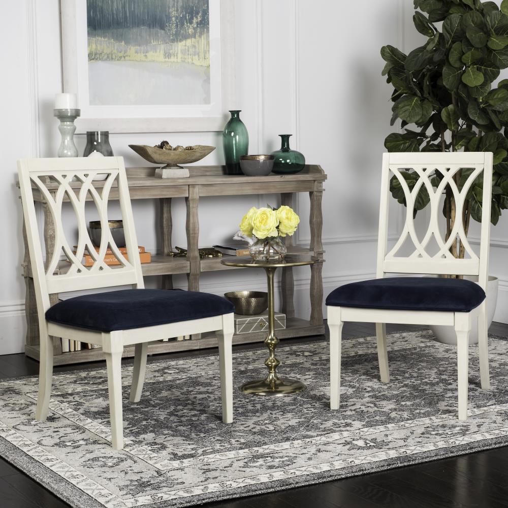 Safavieh Set of 2 Selena Casual Polyester/Polyester Blend Upholstered Side Chair (Wood Frame) in Blue | FOX6265A-SET2