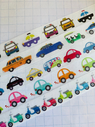 Scooter, Vespa, Vw Bug, Police, Car, Van, Bus, Taxi, Washi Tape Samples