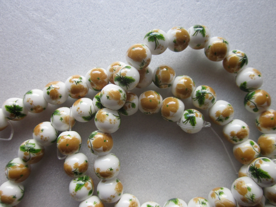 Yellow Flower Round Ceramic Beads 9mm 14