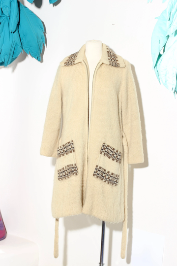 1970S Cream Mohair Blend Sweater Coat/Size S-M