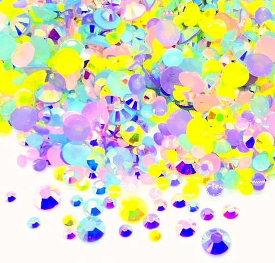 Pastel Blend Rhinestone Mix 3/4/5/6mm Flatback Jelly Resin Rhinestones Mixed Sizes, Pretty Mix - Pink | Yellow Blue Purple