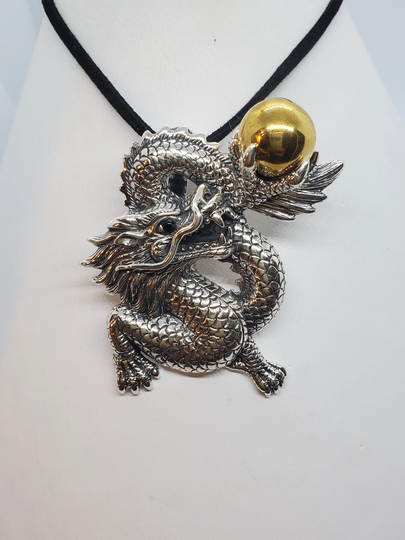 Solid Sterling Silver Harmony Dragon Design Large Pendant/ Gift For Him /Her