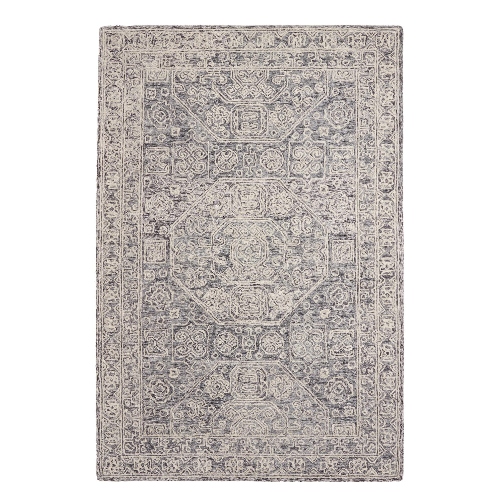 Gray and Ivory Tufted Wool Reyes Area Rug - 6' x 9' by World Market