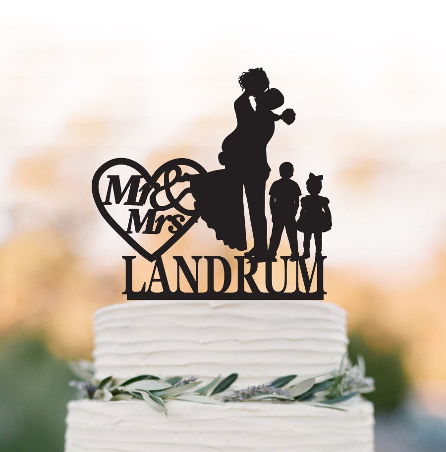 Customized Wedding Cake Topper With Boy & Girl, Bride Groom Silhouette , Funny Wedding Cake Toppers Two Child