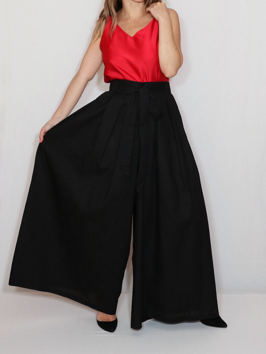 Black Palazzo Pants, Black Linen Skirt Pants