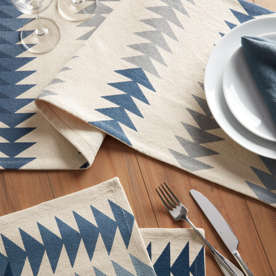 Ivory and Blue Geometric Arrows Table Linen Collection by World Market