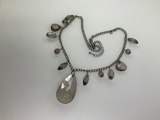 Vintage 16"-19" Necklace Silver Toned With Smokey Bead Dangles Used