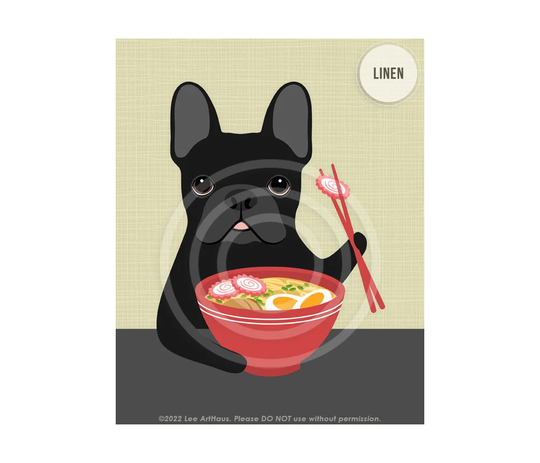550Dp Black French Bulldog Eating Ramen Wall Art - Bowl Lover Gifts Frenchie Mom Dog Kitchen Decor