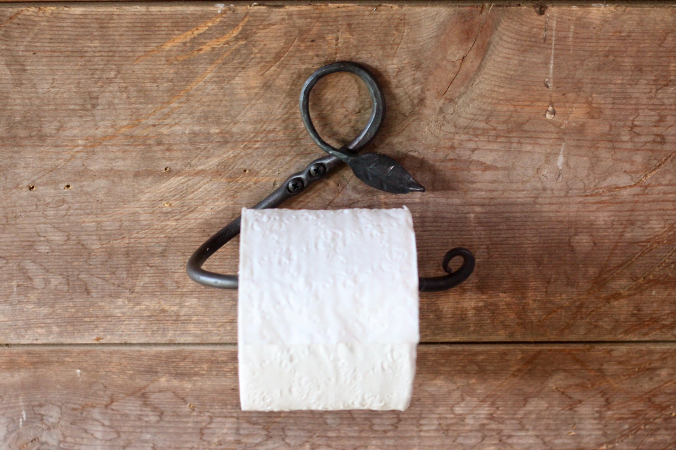 Toilet Paper Holder - Leaf Design Blacksmith Metal Hand Forged Handmade Roll Bathroom Decor
