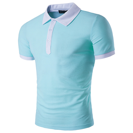 Men's T-Shirt Navy White Yellow Cotton Blended Short-Sleeved Turn Down Collar Pullover Concise For Casual Men's T-Shirt - light blue, 4xl