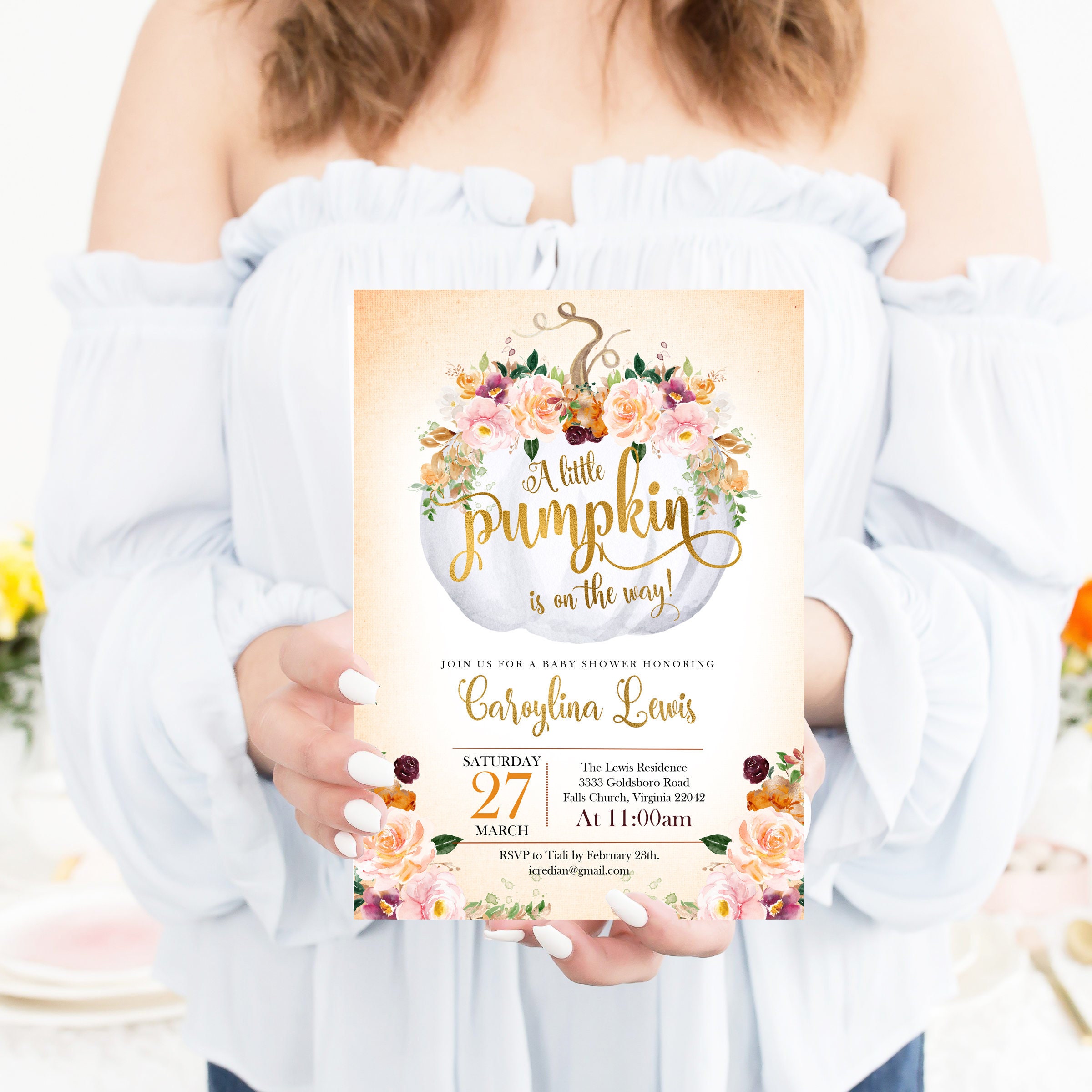 Pumpkin Baby Shower Invitation, Pink Pumpkin Fall Invitation, Pumpkin Little Invitation #7