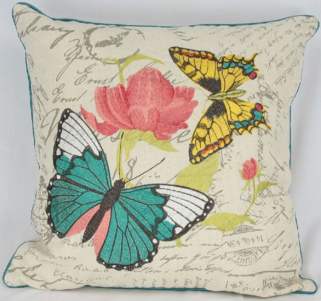MANOR LUXE Papillon18-in x 18-in Multiple Colors Cotton Blend Indoor Decorative Pillow | ML110091818FEATHER