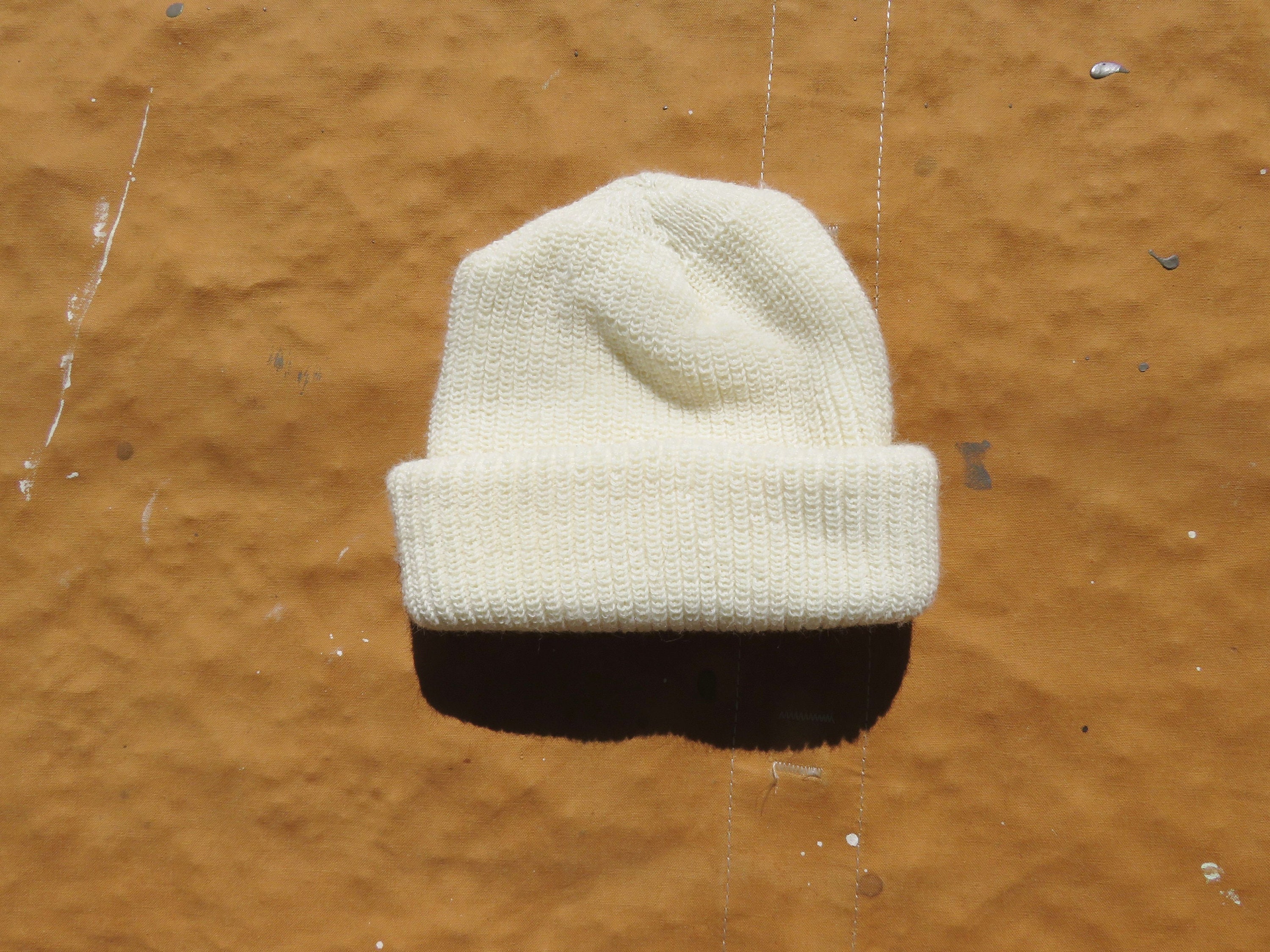 Vintage White Wool Blend Knit Cap/Beanie, Watch Cap, Cream Beige, 1980S 80S