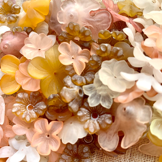 Vintage Lucite Flowers, Beige & Peach