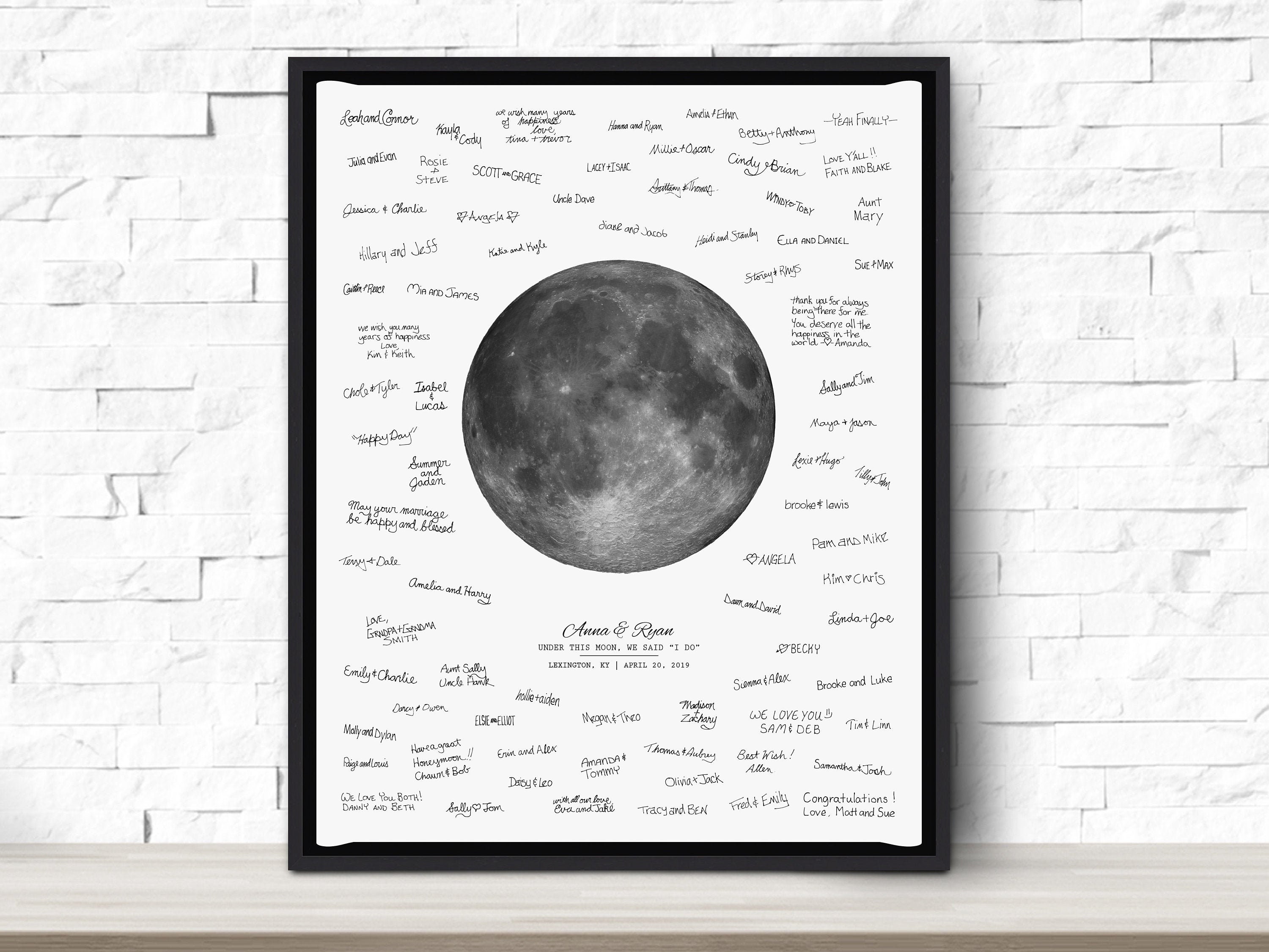 Moon Phase Wedding Guest Book Alternative, Unique Framed Print, Personalized Guestbook