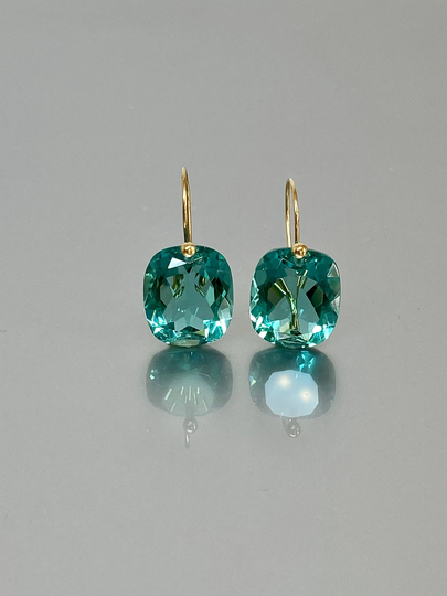 14K Gold Paraiba Tourmaline Drop Earrings | 26Ct, Blue Earrings, October Birthstonetourmaline Jewelry Gift For Her