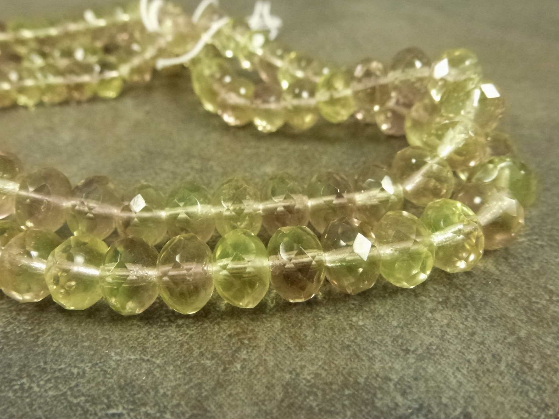 Jonquil & Antique Pink Blend Gem Cut Rondelle Beads Czech Glass Firepolish 6x9mm 25Pc Strand Faceted