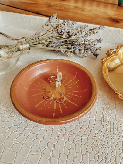 Sun Rust Trinket Dish | Jewelry Dish Ring Tray Retro Boho Decor Ashtray Hippie Saucer Sunshine Metallic Gold