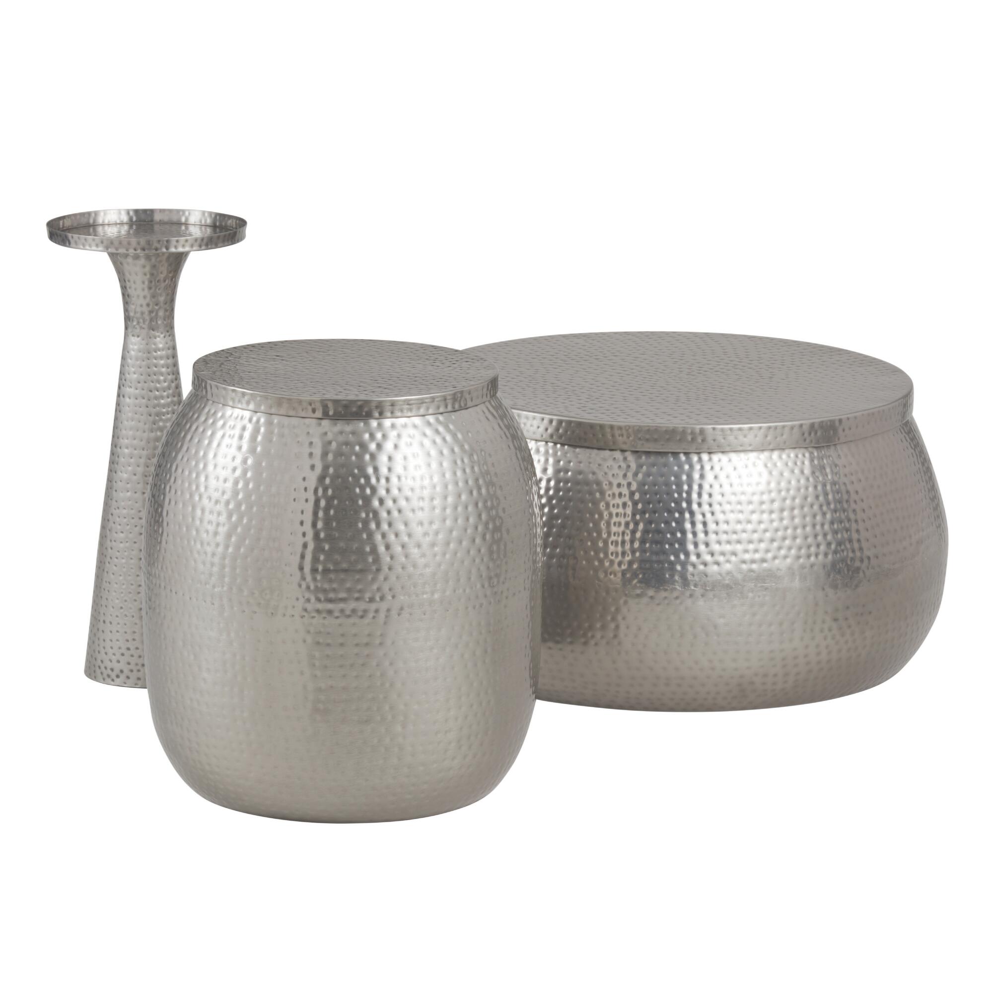 Silver Hammered Metal Cala Accent Table Collection by World Market
