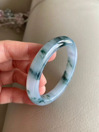 Jade Bangle 53.0mm | 2.09", Oval Shape, Light Green & Green, Jadeite Bracelet, Certified Grade A Type Jade, Burmese Gemstones, Antique