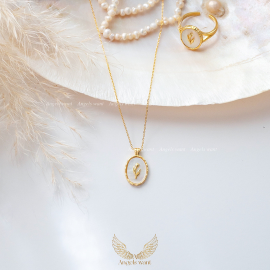 sterling Silver Mother Of Pearl Pendant Necklace; Gold Plated Shell Floral Necklace;layering Delicate Necklace