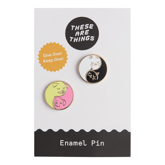 Cat and Dog Yin And Yang Enamel Pins 2 Pack by World Market