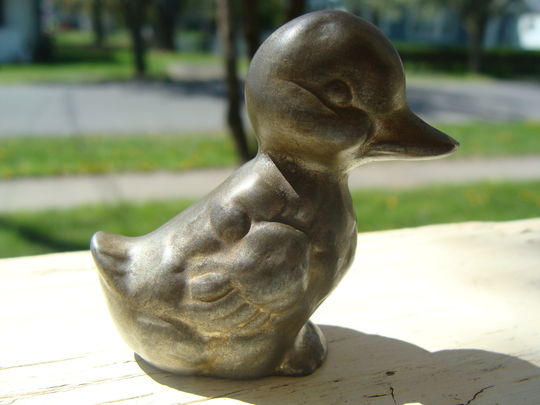Antique Cast Iron Duck Paperweight Figure Mini Duckling Figurine 2"
